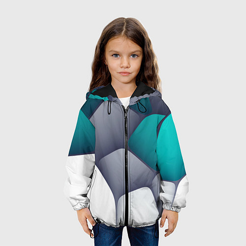 Детская куртка Серо-бело-синий каменный паттерн / 3D-Черный – фото 3