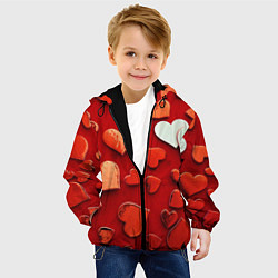 Куртка с капюшоном детская Красные сердца на красном фоне, цвет: 3D-черный — фото 2