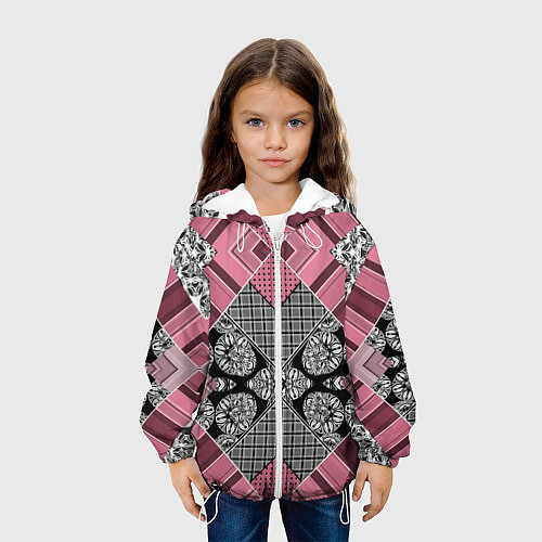 Детская куртка Геометрический розово-черный с белым узор / 3D-Белый – фото 3