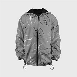 Куртка с капюшоном детская Узор из черных и белых листьев на сером фоне, цвет: 3D-черный