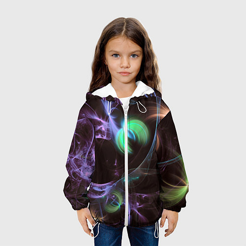 Детская куртка Магические фиолетовые волны и цветные космические / 3D-Белый – фото 3
