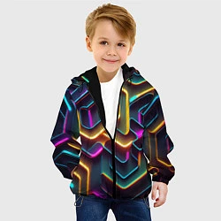 Куртка с капюшоном детская Неоновый узор на стене, цвет: 3D-черный — фото 2