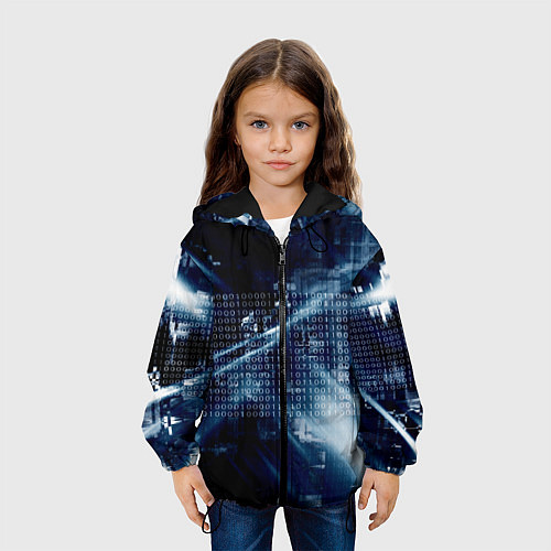 Детская куртка Тёмно-ледяной фон и бесконечный код / 3D-Черный – фото 3