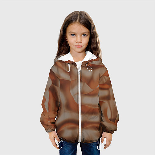 Детская куртка Тёмно-золотистые абстрактные волны / 3D-Белый – фото 3