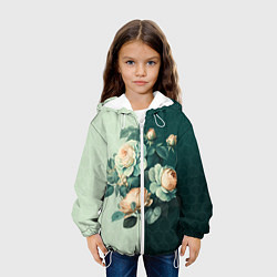 Куртка с капюшоном детская Розы на зеленом фоне, цвет: 3D-белый — фото 2