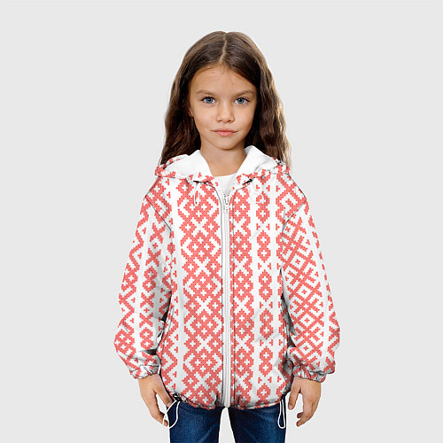 Детская куртка Абстрактный красный ребристый паттерн / 3D-Белый – фото 3