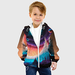 Куртка с капюшоном детская Абстрактный кусок земли со снежным лесом и космосо, цвет: 3D-белый — фото 2
