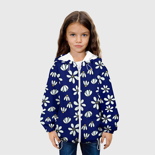 Детская куртка Дудл ромашки на синем фоне - паттерн / 3D-Белый – фото 3