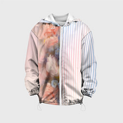 Куртка с капюшоном детская Цветы за стеклом - полосы с градиентом, цвет: 3D-белый
