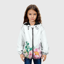 Куртка с капюшоном детская Цветы нарисованные акварелью - снизу, цвет: 3D-черный — фото 2