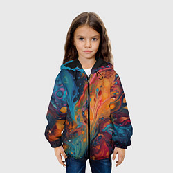 Куртка с капюшоном детская Яркие абстрактные разводы краски, цвет: 3D-черный — фото 2
