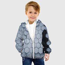Куртка с капюшоном детская Соты с черной полосой, цвет: 3D-белый — фото 2