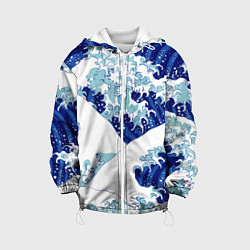 Куртка с капюшоном детская Японская графика - волна - паттерн, цвет: 3D-белый