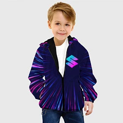 Куртка с капюшоном детская Suzuki neon speed lines, цвет: 3D-черный — фото 2