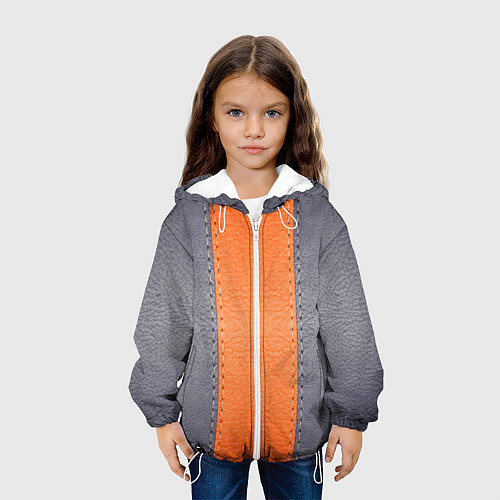 Детская куртка Кожа серая оранжевая / 3D-Белый – фото 3