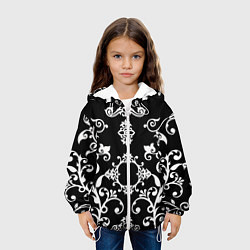 Куртка с капюшоном детская Белый семетричный узор на черном фоне, цвет: 3D-белый — фото 2
