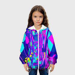 Куртка с капюшоном детская Неоновые розовые и голубые светящиеся кубики, цвет: 3D-белый — фото 2