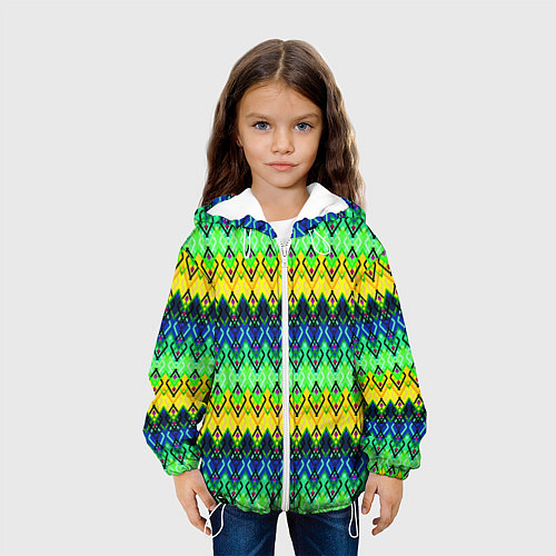 Детская куртка Разноцветный желто-синий геометрический орнамент / 3D-Белый – фото 3