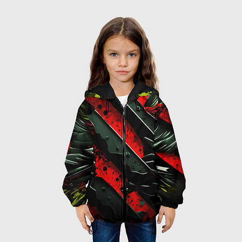 Детская куртка Черные плашки на красном фоне / 3D-Черный – фото 3