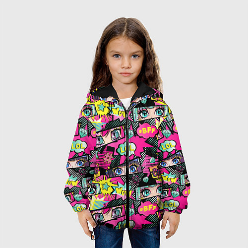 Детская куртка Глаза аниме-девушки: cool pattern / 3D-Черный – фото 3