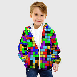 Куртка с капюшоном детская Тетрис цветные блоки, цвет: 3D-белый — фото 2