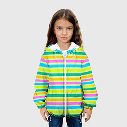 Куртка с капюшоном детская Желто-зеленый полосатый узор, цвет: 3D-белый — фото 2
