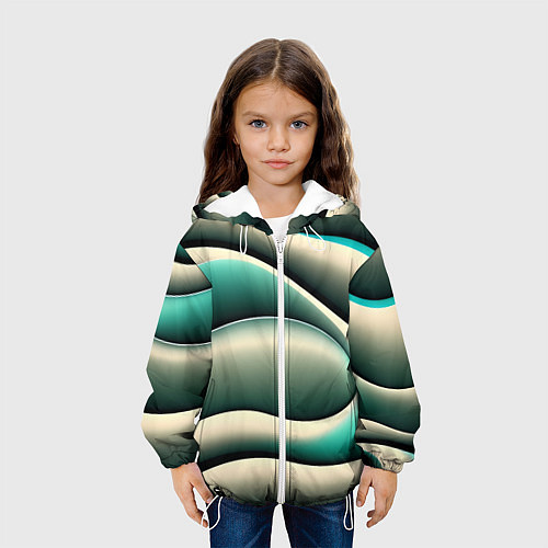 Детская куртка Зеленая плавная волна / 3D-Белый – фото 3