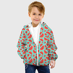 Куртка с капюшоном детская Летний паттерн с арбузами, цвет: 3D-белый — фото 2