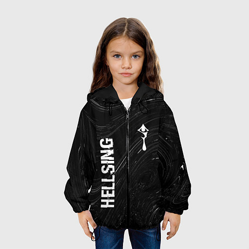 Детская куртка Hellsing glitch на темном фоне: надпись, символ / 3D-Черный – фото 3