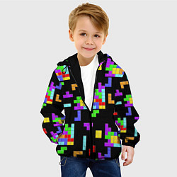 Куртка с капюшоном детская Неоновый тетрис на темном фоне, цвет: 3D-черный — фото 2
