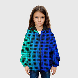 Куртка с капюшоном детская Сине-зеленый геометрический узор, цвет: 3D-черный — фото 2