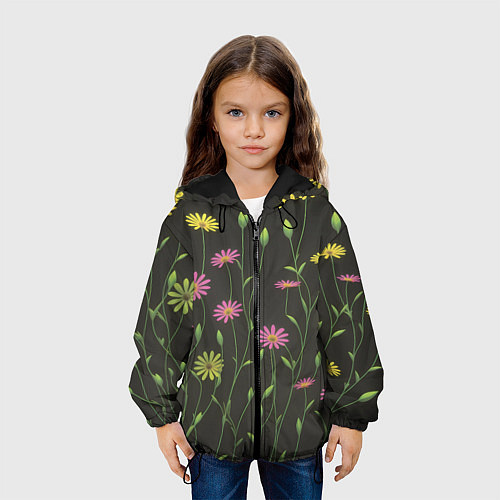 Детская куртка Полевые цветочки на темном фоне / 3D-Черный – фото 3