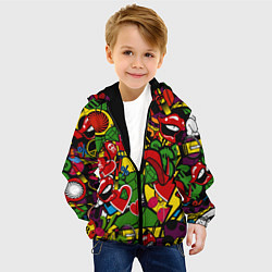 Куртка с капюшоном детская Хиппи, знаки, позитифф, цвет: 3D-черный — фото 2