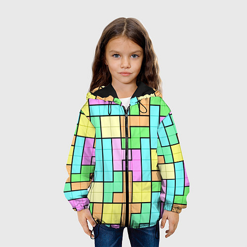 Детская куртка Светлая стена из блоков Тетриса / 3D-Черный – фото 3