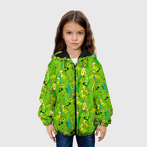 Детская куртка Зеленые волнистые попугайчики / 3D-Черный – фото 3