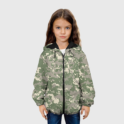 Детская куртка Зелено - серый камуфляж / 3D-Черный – фото 3