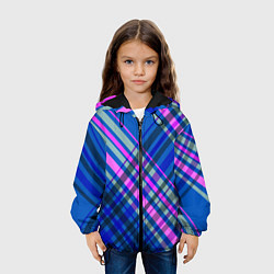 Куртка с капюшоном детская Синий ассиметричный узор с розовыми косыми полосам, цвет: 3D-черный — фото 2