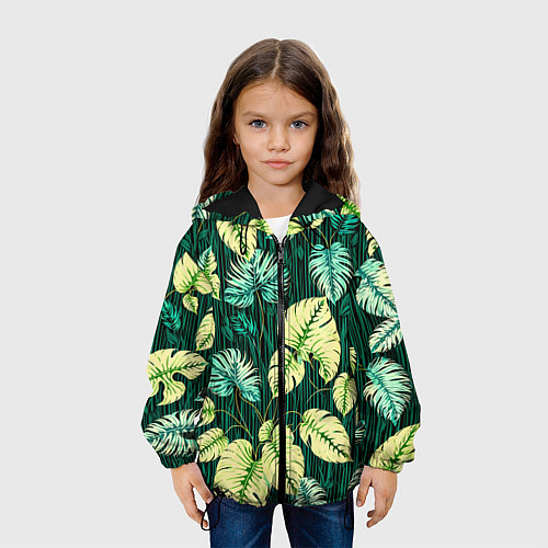 Детская куртка Листья узор тропический / 3D-Черный – фото 3