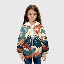 Куртка с капюшоном детская Ретро Фудзияма, цвет: 3D-белый — фото 2