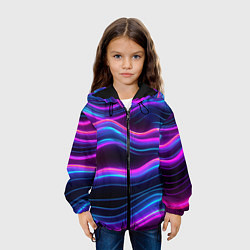 Куртка с капюшоном детская Фиолетовые неоновые волны, цвет: 3D-черный — фото 2