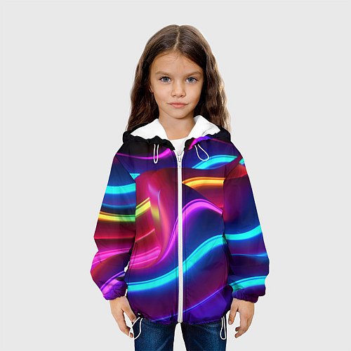 Детская куртка Неоновые волны фиолетового оттенка / 3D-Белый – фото 3