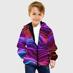 Куртка с капюшоном детская Цветные неоновые волны, цвет: 3D-черный — фото 2