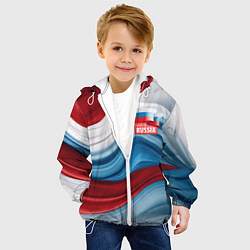 Куртка с капюшоном детская Флаг России абстракт, цвет: 3D-белый — фото 2