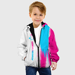 Куртка с капюшоном детская Assassins Creed neon gradient style: по-вертикали, цвет: 3D-черный — фото 2