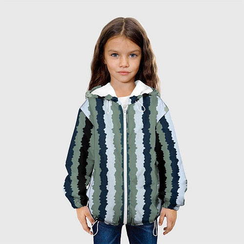 Детская куртка Широкие полосы тёмно-зелёный / 3D-Белый – фото 3