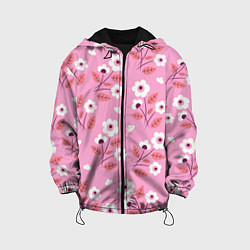 Куртка с капюшоном детская Flowers on pink, цвет: 3D-черный
