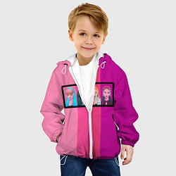 Куртка с капюшоном детская Группа Black pink на фоне оттенков розового, цвет: 3D-белый — фото 2