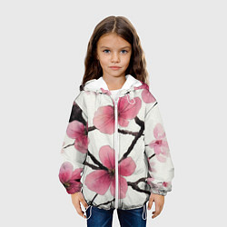 Куртка с капюшоном детская Цветы и ветви японской сакуры - текстура холста, цвет: 3D-белый — фото 2