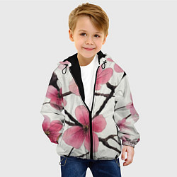 Куртка с капюшоном детская Цветы и ветви японской сакуры - текстура холста, цвет: 3D-черный — фото 2