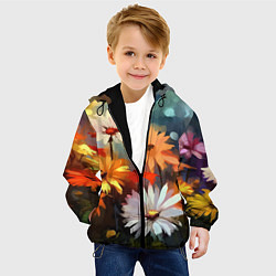 Куртка с капюшоном детская Маслянные ромашки, цвет: 3D-черный — фото 2